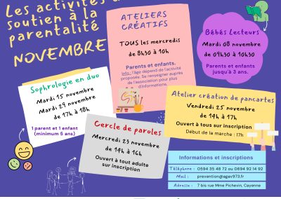 Activités de soutien à la Parentalité du mois de Novembre 2022